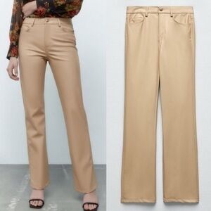 Zara Camel Faux Leather Pants Size 8